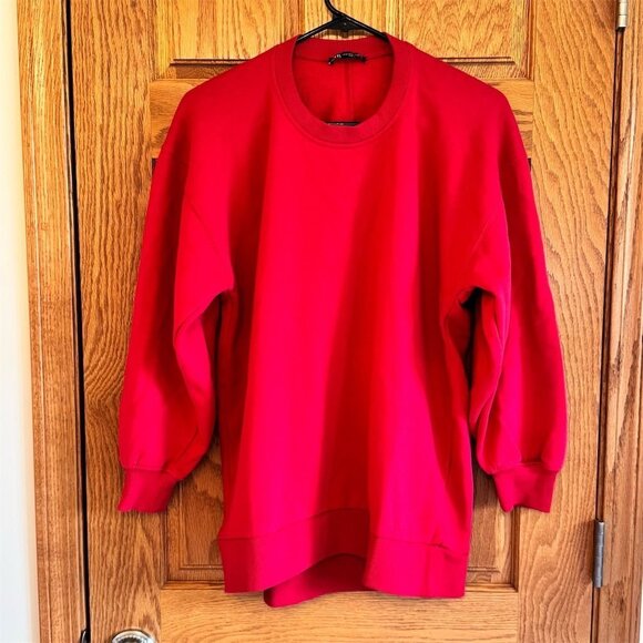 Zara Women's Red Crewneck Sweatshirt Size M Long Sleeve Casual Pullover - Picture 1 of 4